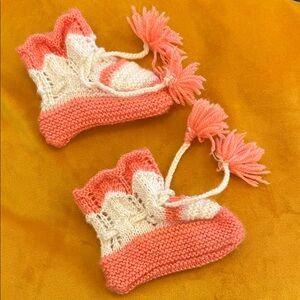 Charming Coral and Cream Baby Mittens